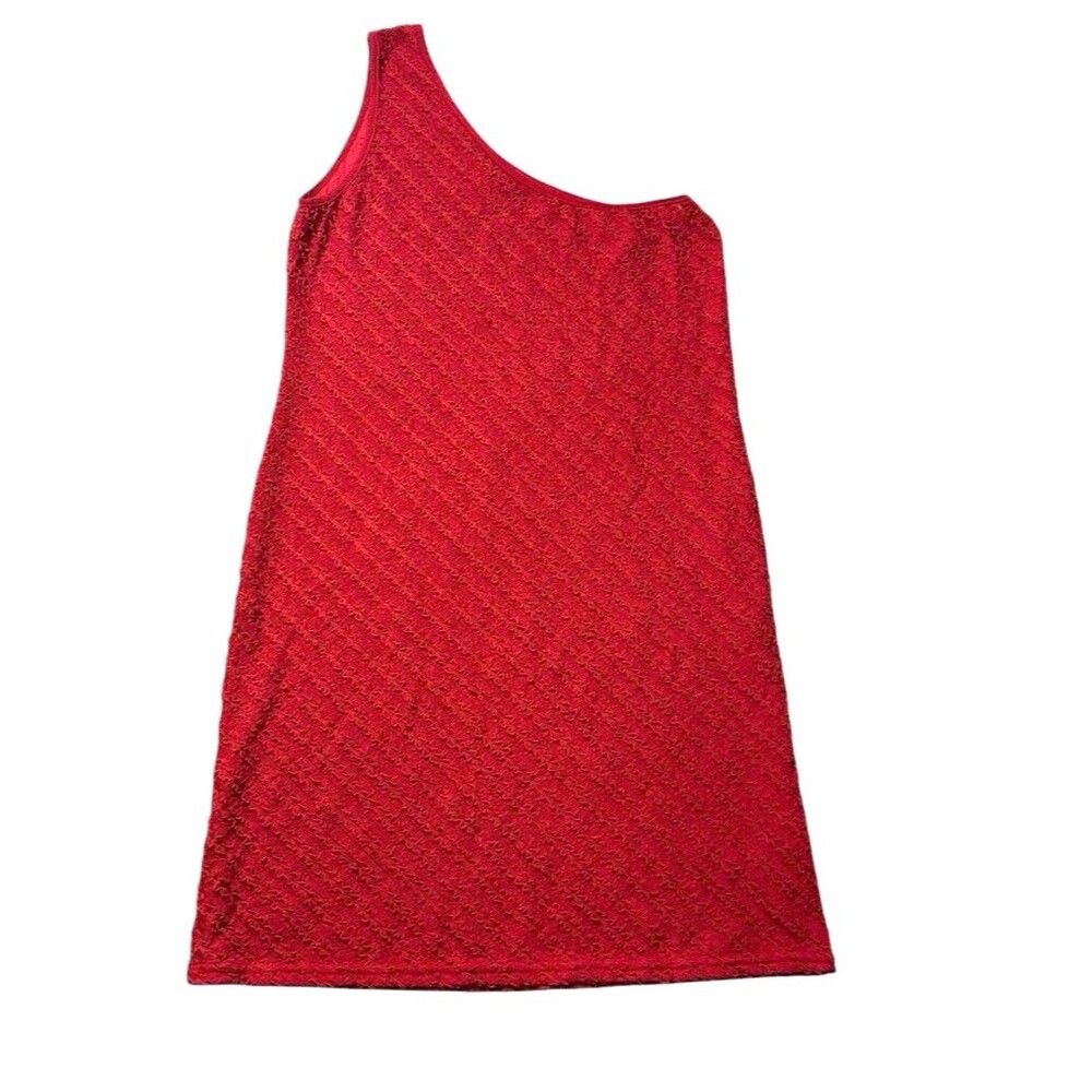 One shoulder ruffle dress cherry tomato girl knee length XL stretchy siren